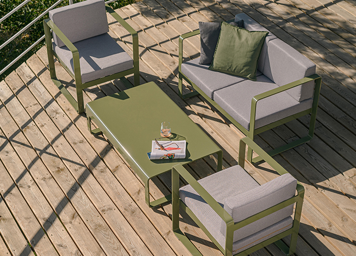 Outdoor Green Furniture Seating Set Modern Wood Deck