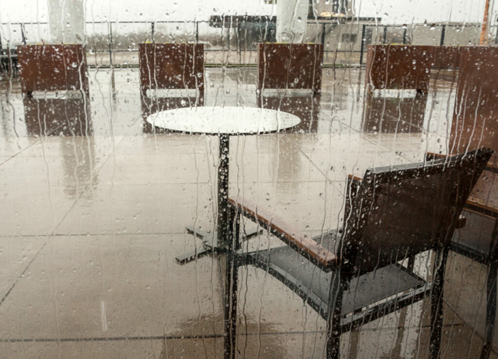 Deserted Outdoor Terrace On A Rainy Day